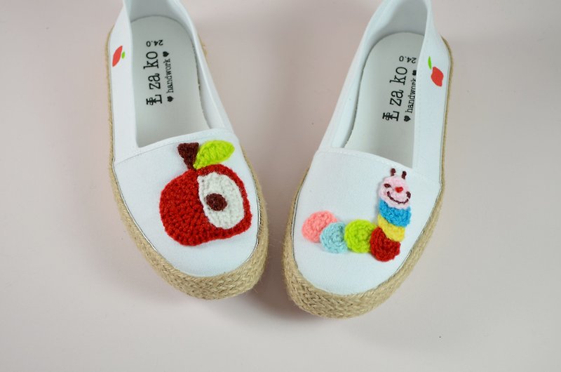White Canvas Handmade Shoes Apple Caterpillar Odd Size 40% Off - รองเท้าลำลองผู้หญิง - ผ้าฝ้าย/ผ้าลินิน สีแดง