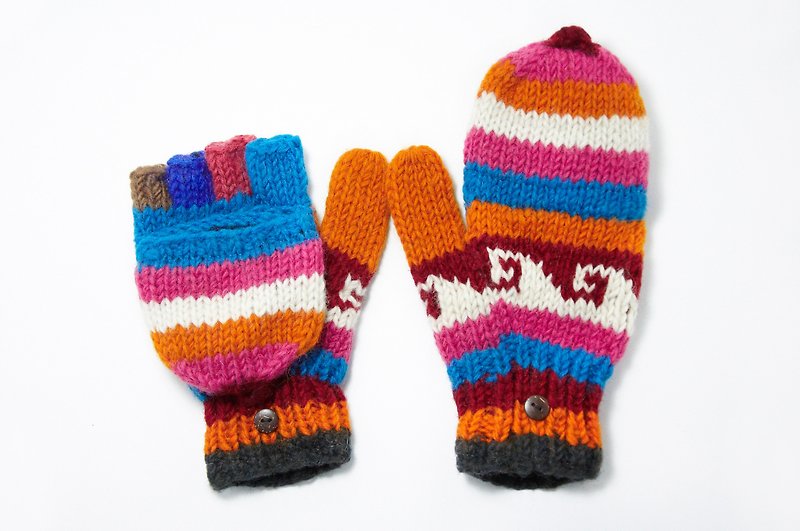 Valentine's Day gift limit a hand-woven pure wool knit gloves / detachable gloves - colorful Christmas atmosphere - Gloves & Mittens - Other Materials Multicolor