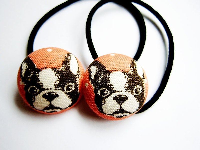 Children's hair accessories hand-made cloth bag button hair tie boston terrier elastic band hair ring a set of two - Hair Accessories - Other Materials Pink
