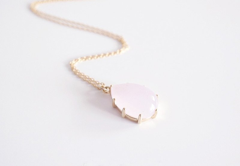 【14KGF】 Necklace, 16KGP Teardrop Glass-Pink- - Necklaces - Glass Pink