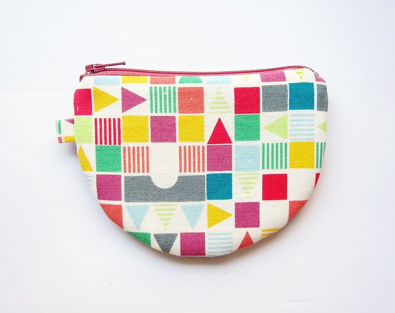 Teacup semicircle zipper bag/coin purse color geometric - Coin Purses - Other Materials Multicolor