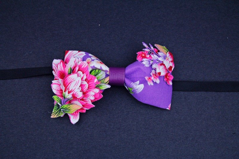 JIOU、Bow tie、限量手工領結、台灣原創設計、台灣花布、藝人穿搭、造型師配件、婚禮飾品、寵物領結 - 領呔/呔夾 - 真皮 紫色