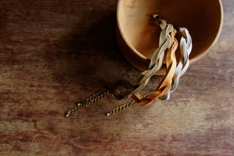 雙股螺旋 流轉原色手鍊  可訂製顏色（水泥灰 x 亮橘褐 x 軍綠色）Double Spiral Bracelets -Thin（編織款/黃銅色/中性） - 手鍊/手環 - 防水材質 咖啡色