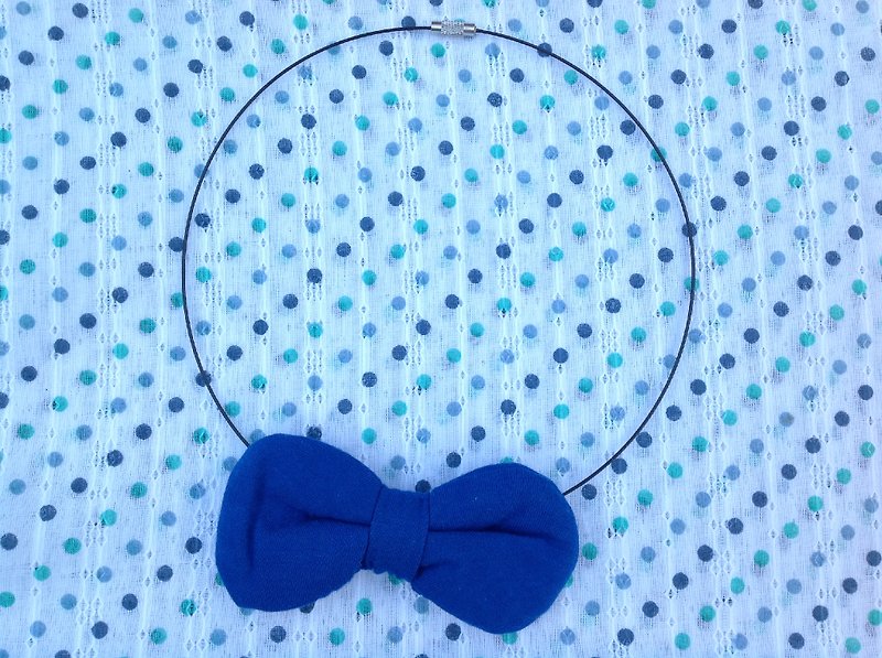 圓形鎖骨鏈∞布面蝴蝶結領結項鏈 - 領呔/呔夾 - 其他材質 藍色
