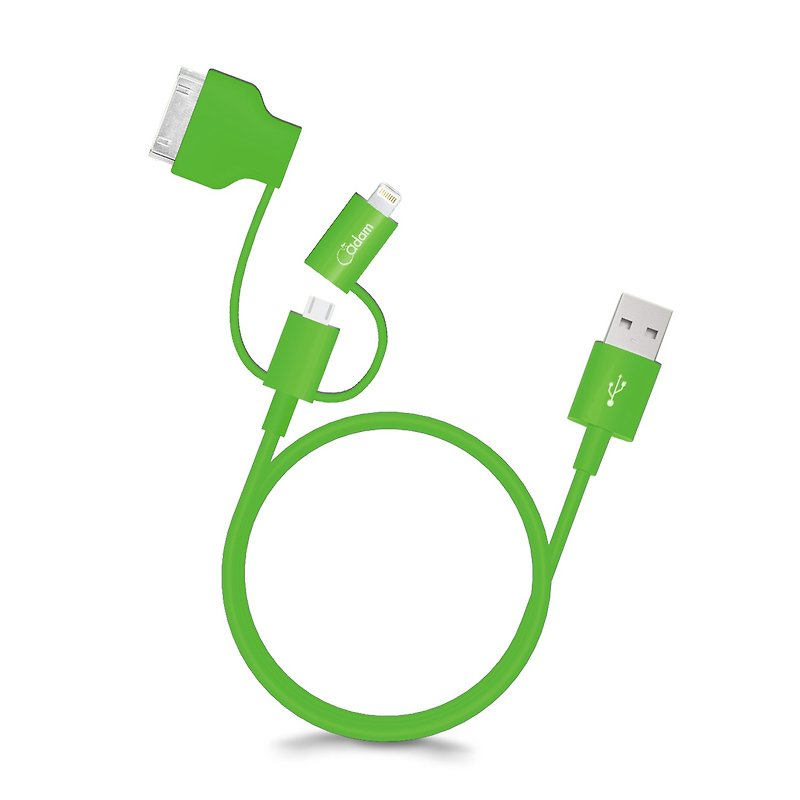 【福利品】蘋果MFi認證 Multi-Plug 三合一多用傳輸線 90cm 綠4714781440370 - 行動電源/充電線 - 塑膠 綠色