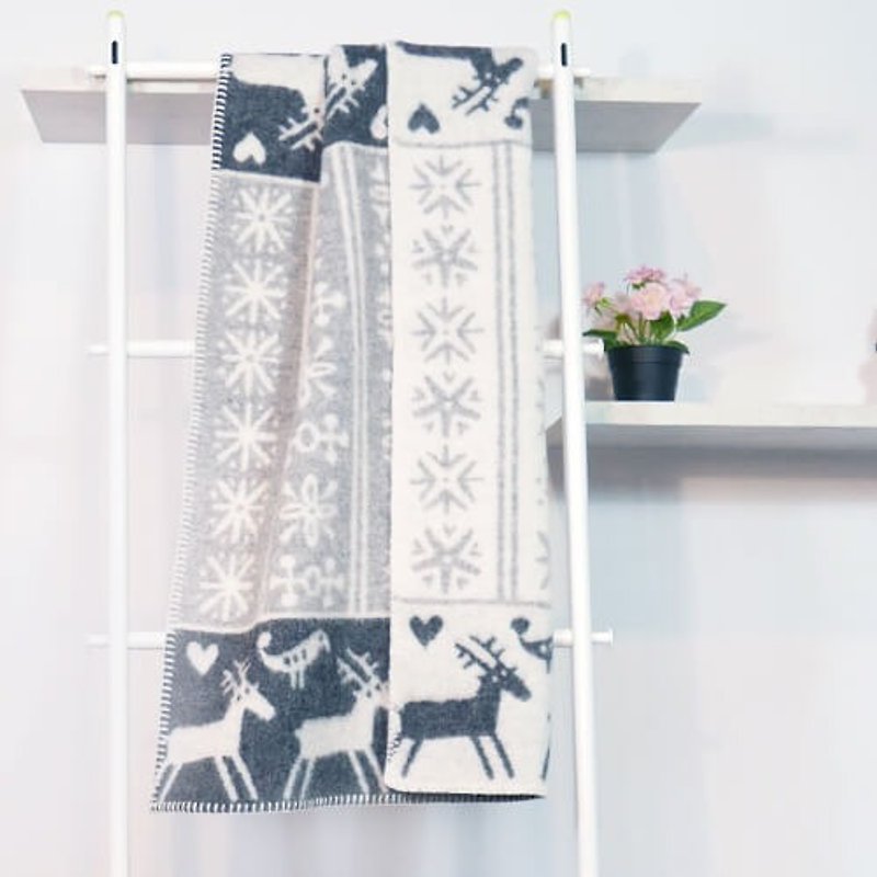 Miyue Swedish Klippan Organic Wool Warming Blanket - Nordic Aurora Elf (Gray) - ผ้าห่ม - ขนแกะ สีเทา