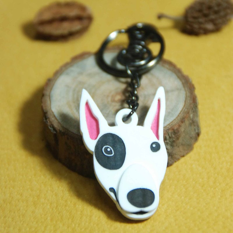 The hairy child is around the key ring/Bull Terrier/Cheese dog - Keychains - Acrylic White