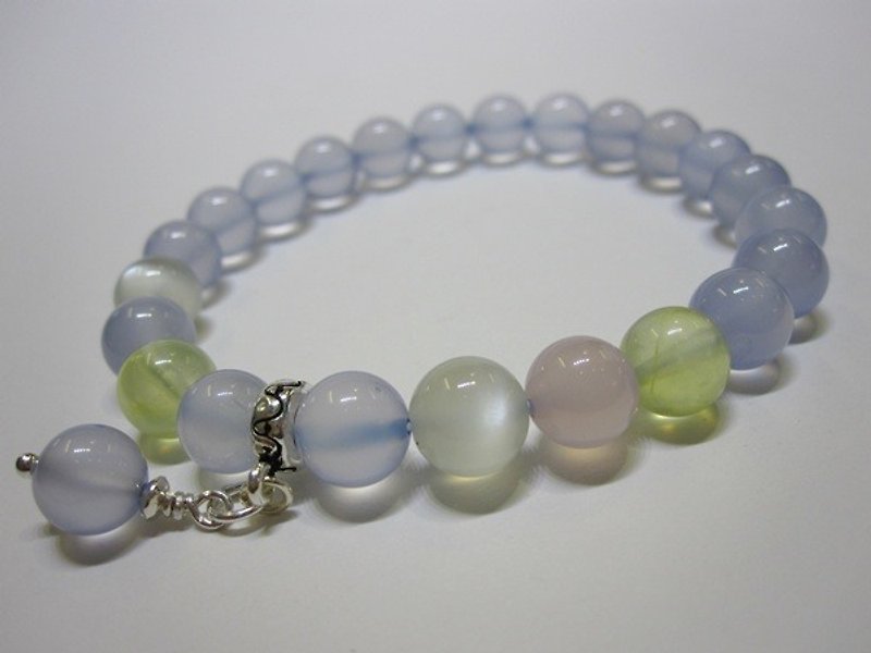 Cool - all natural blue chalcedony + grape stone + moonstone + pink chalcedony 925 sterling silver handcuffs - Bracelets - Gemstone Blue
