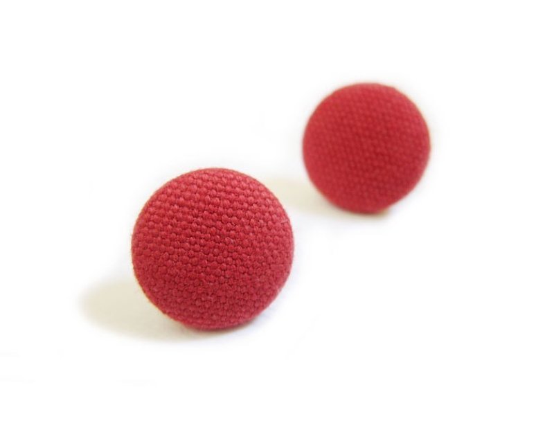 布釦耳環 紅色帆布 可做夾式耳環 - 耳環/耳夾 - 其他材質 
