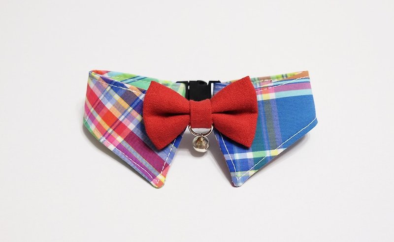 [Miya ko.] Handmade cloth grocery cats and dogs tie / gentleman collar / bow / handsome plaid / pet collars - ปลอกคอ - วัสดุอื่นๆ 