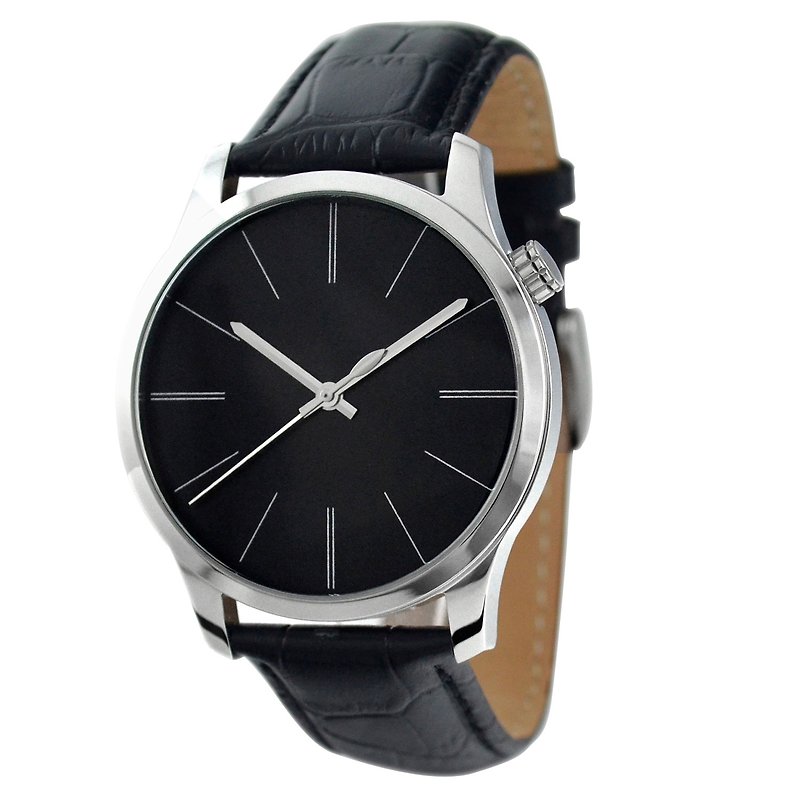 シンプルで長い縞模様の時計、大きくてニュートラルなユニセックス送料無料 - 腕時計 - 金属 ブラック