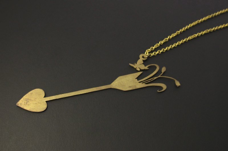 Arrow Cupid Bronze hand necklace -ART64 - Necklaces - Other Metals Gold