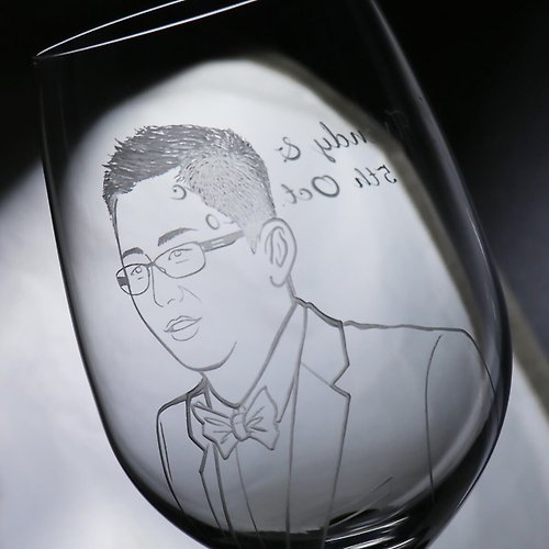 MSA玻璃雕刻 (一對價)425cc【結婚對杯】(寫實版)新娘新郎肖像客製酒杯