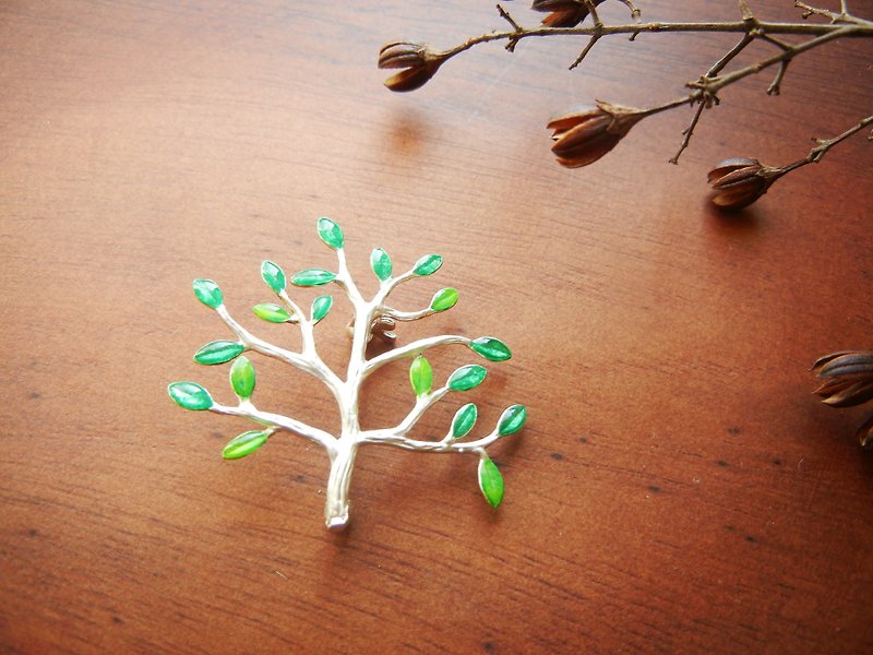 *coucoubird*green leaf pin / silver - Brooches - Other Metals Green