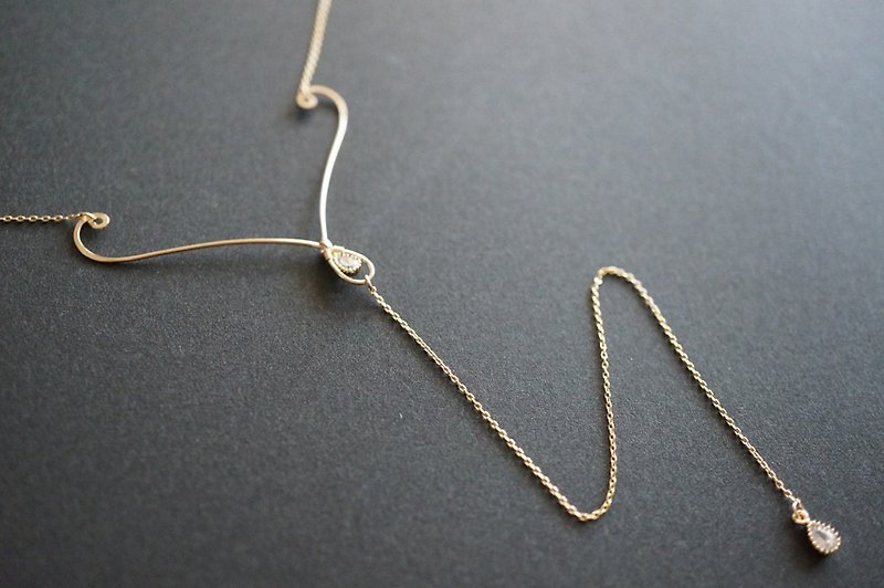 【14KGF】 Long Y-Necklace,, 16KGP Teardrop Cubic Zirconia - Necklaces - Other Metals Gold
