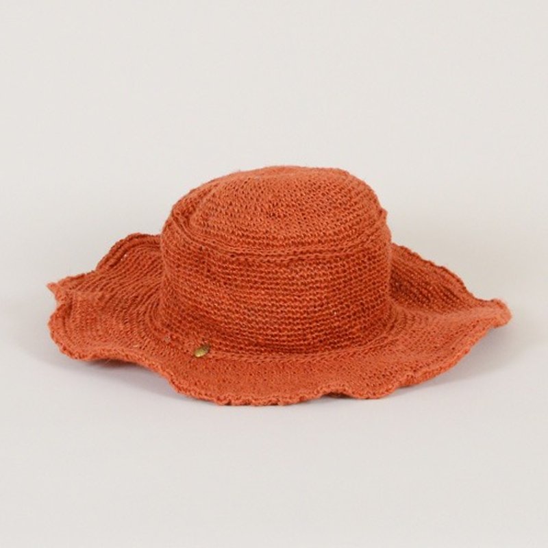 地球ツリーフェアトレード」2015手編みの帽子シリーズ」 - 手織り麻の帽子オレンジ - 帽子 - 寄せ植え・花 