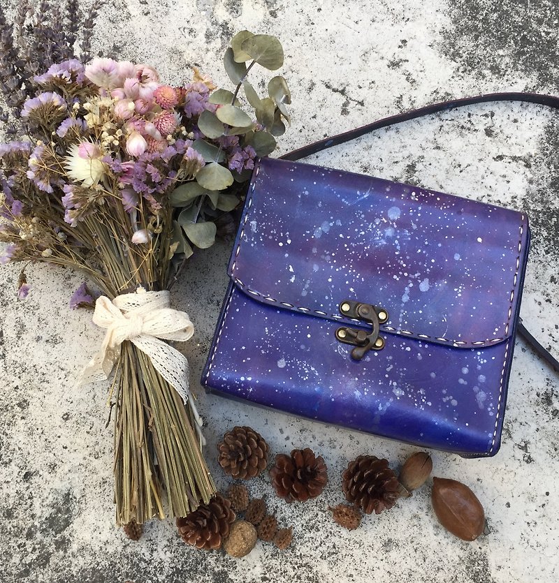 Classical crossbody vegetable tanned leather bag - Starry night color - Messenger Bags & Sling Bags - Genuine Leather Purple