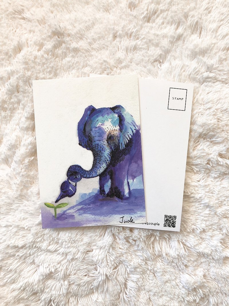 Animal Postcard Little elephant and plant - การ์ด/โปสการ์ด - กระดาษ สีม่วง