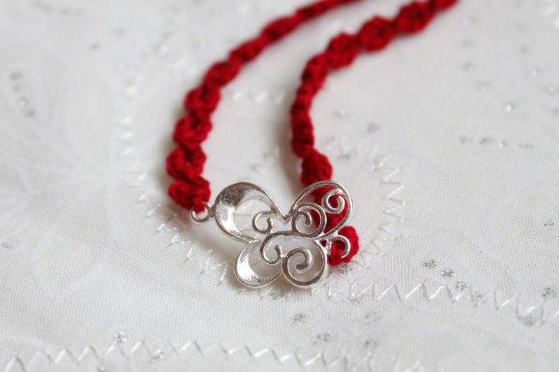 スターリングシルバー。フライング蝶。織ネックレス - ネックレス - その他の素材 レッド