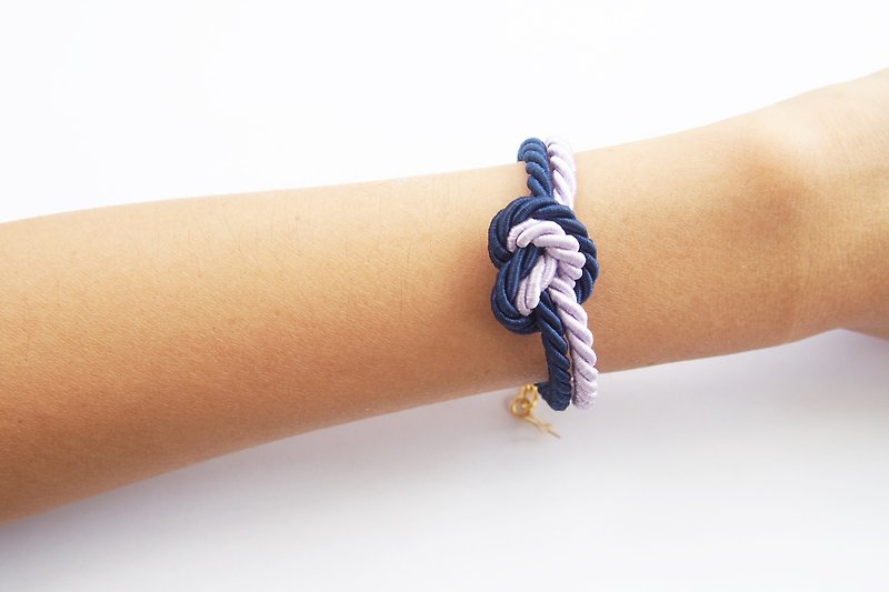 Dark blue and lilac heart knot - rope bracelet- tie it knot -friend gift - bridesmaid gift - rope jewelry -heart knot.
