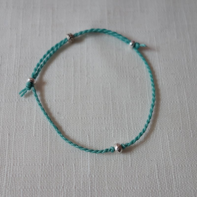 ~ M + Bear ~*Simple*Mint Green Simple Fine Bracelet 925 Silver Japanese Wax Line - Bracelets - Other Metals Green
