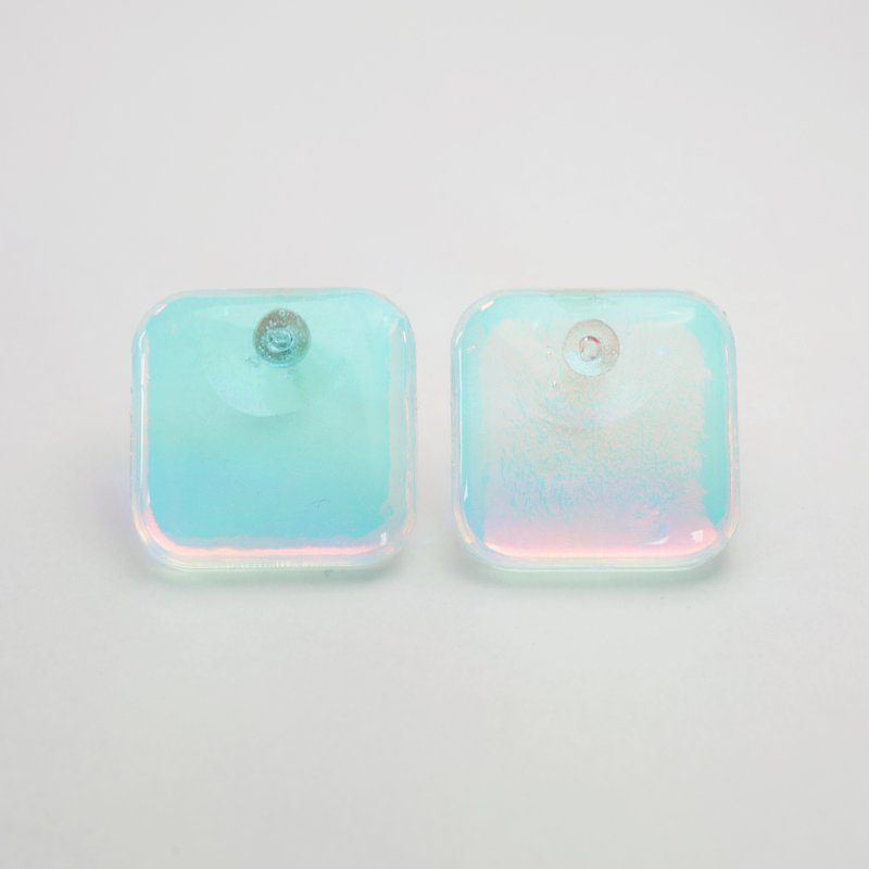 waterdrop earrings (square glass blue) - Earrings & Clip-ons - Acrylic Blue