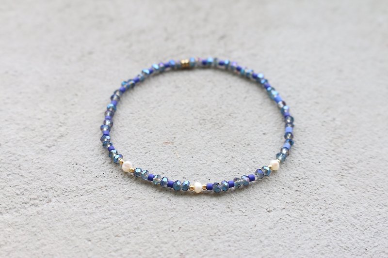<☞ HAND IN HAND ☜> 天然珍珠-藍藍的天 手環 (0637) - 手鍊/手環 - 寶石 藍色