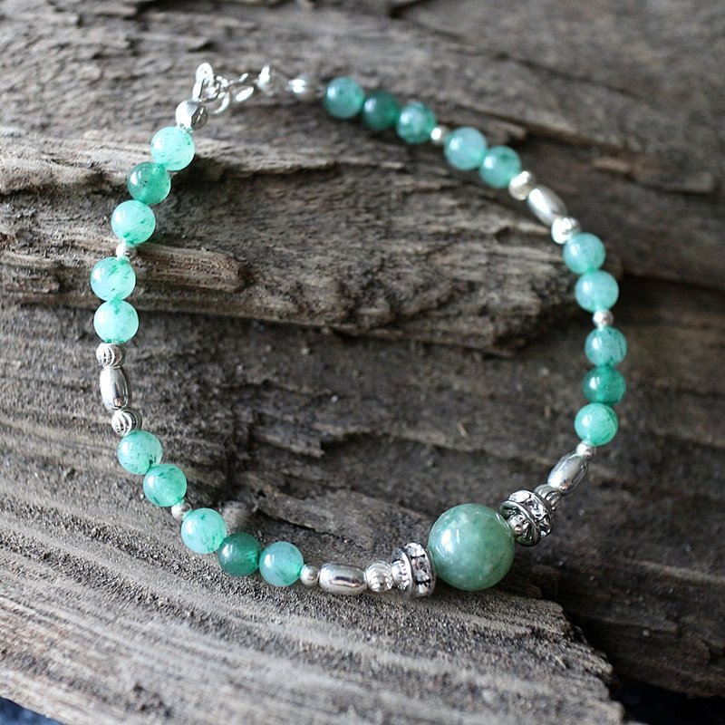 Silver Muse natural wind NO. 15 DF green jade silver rhinestone bracelet - สร้อยข้อมือ - เครื่องเพชรพลอย สีเขียว