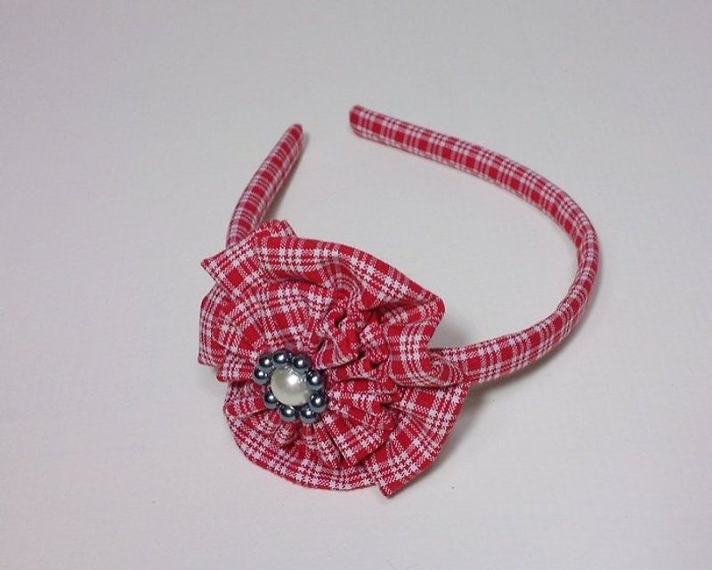 Red Plaid flower hair band - Bibs - Other Materials 