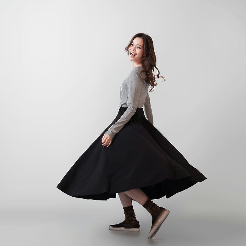 ◆ SUMI PLUS + Flamenco / elastic cotton elastic black dress ◆ _3AF121_ - Skirts - Cotton & Hemp Black