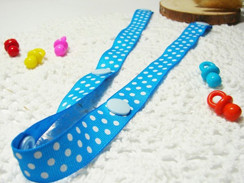 Cheerful. Baby stroller toy lanyard is anti-dropping rope, anti-dropping chain Sophie's good partner (dot blue) - ผ้ากันเปื้อน - วัสดุอื่นๆ สีน้ำเงิน