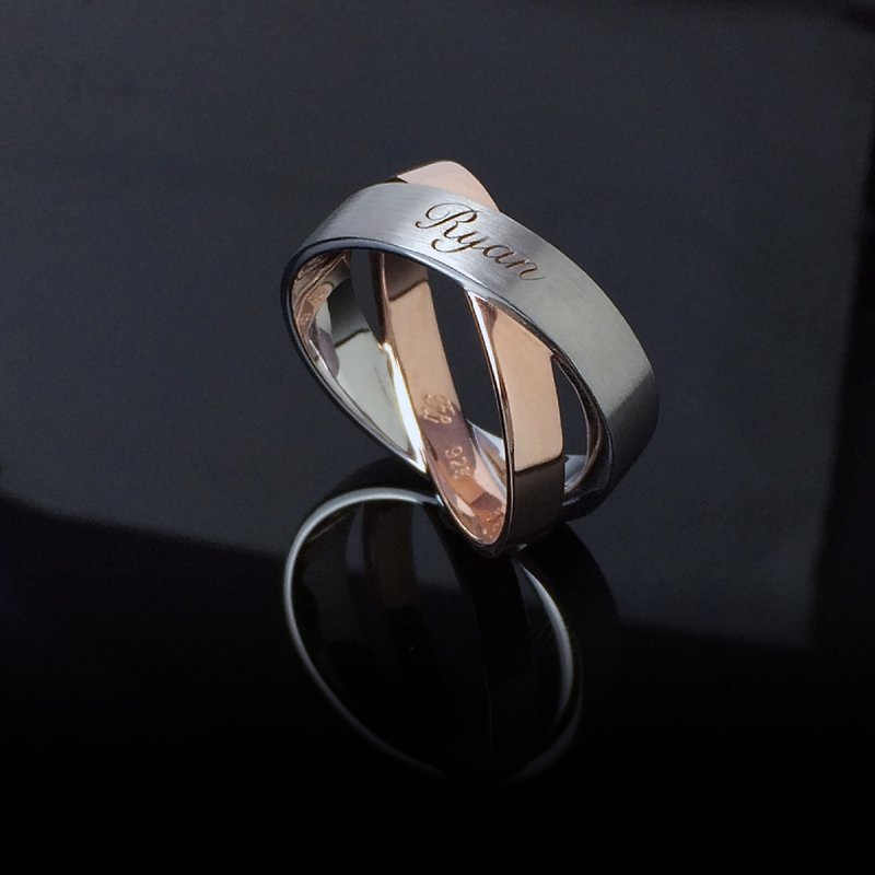 Intertwined melodies - custom engraved inscription silver rose gold plated ring ring male ring - General Rings - Gemstone 