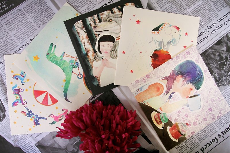 Set of 5 colorful cards---the beauty comes from Minervac, an art that is integrated into life - การ์ด/โปสการ์ด - กระดาษ หลากหลายสี