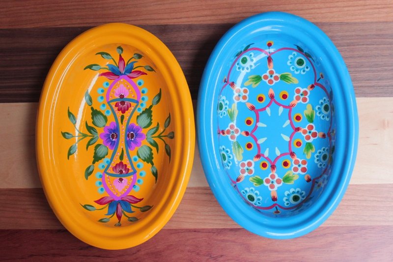 ✾saibaba ethnique // plate hand-painted flowers painted totem ✾ - จานเล็ก - โลหะ สีเหลือง