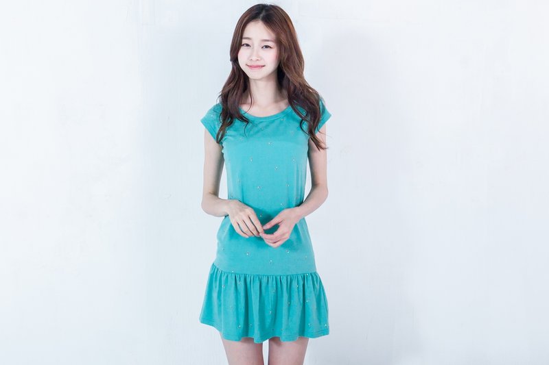 SUMI ◆ little bit RGB full version of the small lake blue skirt dress ◆ 4SF202_ - ชุดเดรส - ผ้าฝ้าย/ผ้าลินิน สีน้ำเงิน