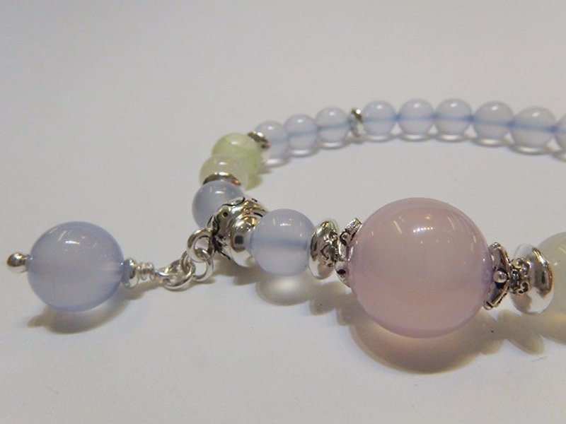 Clear heart - Natural blue chalcedony + grape stone + moonstone + pink chalcedony sterling silver handcuffs - Bracelets - Gemstone Blue