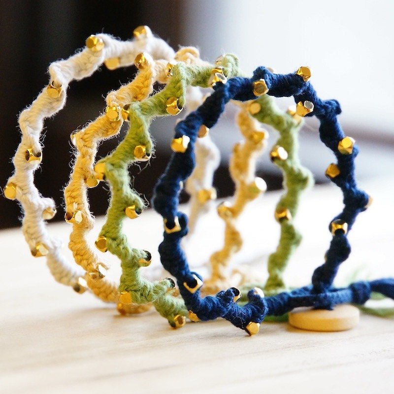 ITS: 835 [Star] knit series · little hand woven rope. Light gray / khaki / green / dark blue. - สร้อยข้อมือ - ผ้าฝ้าย/ผ้าลินิน หลากหลายสี