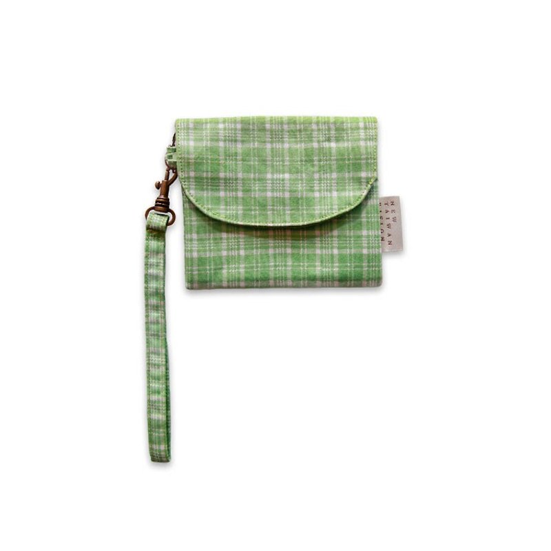 【Short wallet purse】 grass green Check - กระเป๋าสตางค์ - วัสดุอื่นๆ สีเขียว