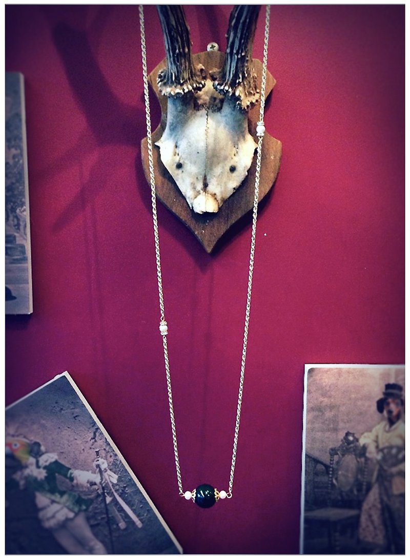 Classical ∴Minertés = pearl agate ‧ ‧ Bronze(gold-plated) ∴ necklace - สร้อยคอ - เครื่องเพชรพลอย สีเขียว