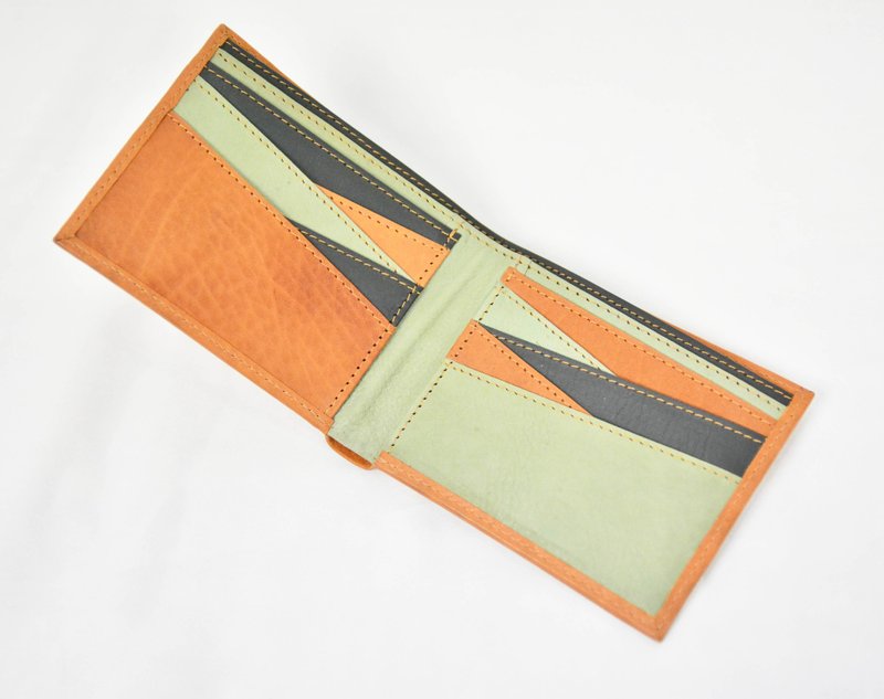 Small terraced short clip color geometric soft green _ _ fair trade - Wallets - Genuine Leather Green