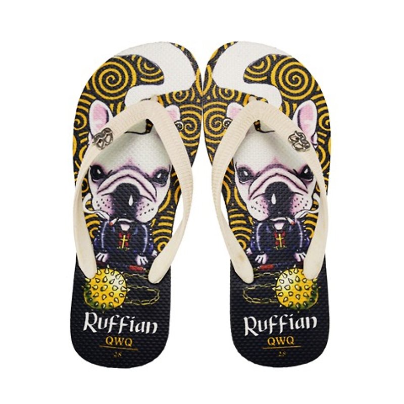 QWQ Creative Design Flip-Flops - Ruffian Dog - Black [BST03415] - รองเท้าลำลองผู้ชาย - วัสดุกันนำ้ สีดำ