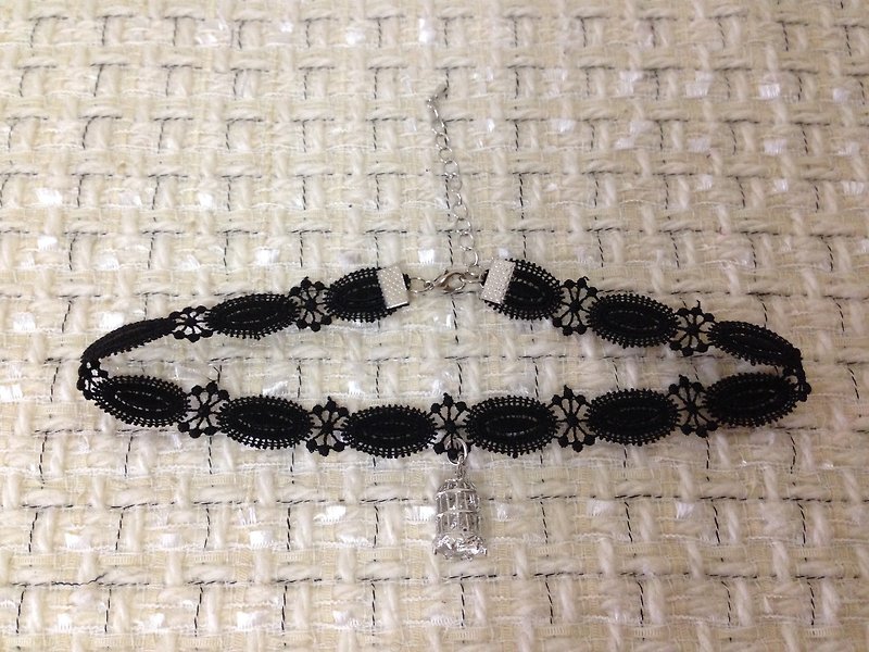 Romantic Lace x Birdcage Necklace - Necklaces - Other Metals Black