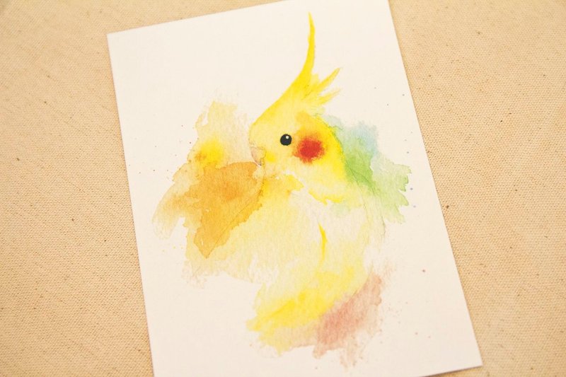 Yellow cockatiel painted watercolor postcards - การ์ด/โปสการ์ด - กระดาษ 