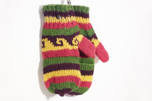 omhandmade 新年禮物 手織純羊毛針織手套 / 可拆卸手套 / 內刷毛手套 / 保暖手套 - 夕陽下的森林