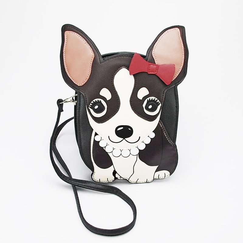 Sleepyville Critters - Classy Chihuahua Puppy Shoulder Crossbody Bag - กระเป๋าแมสเซนเจอร์ - หนังเทียม สีดำ