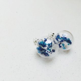 △ flower glass ball earrings - blue Mediterranean - permanent flowers, baby&amp;#39;s breath (otherwise provide 925 sterling silver service)