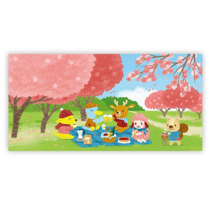 [Poca] 插畫明信片：櫻花野餐日（編號32） - 卡片/明信片 - 紙 