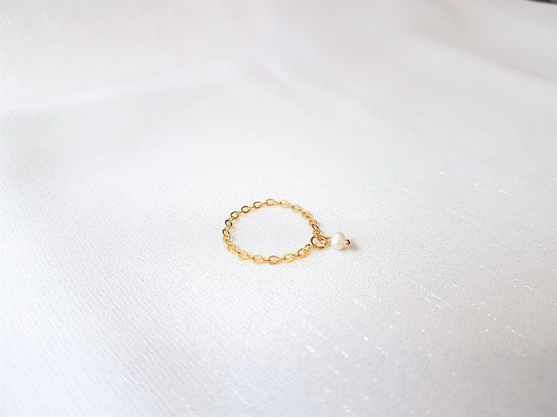 Dangle pearl chain ring - แหวนทั่วไป - ไข่มุก สีทอง