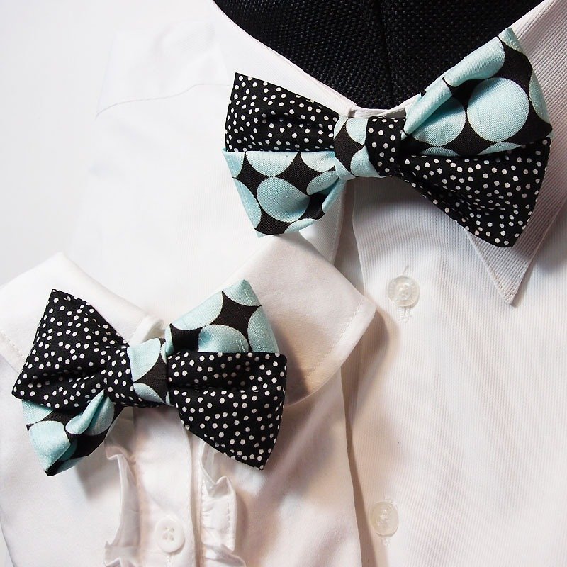 大小圓點雙色交叉領結 bow tie[大人&小孩領結] - 領帶/領帶夾 - 其他材質 藍色