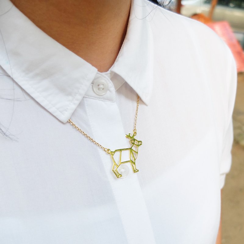 Glorikami Little Deer Origami Necklace - สร้อยคอ - โลหะ สีทอง